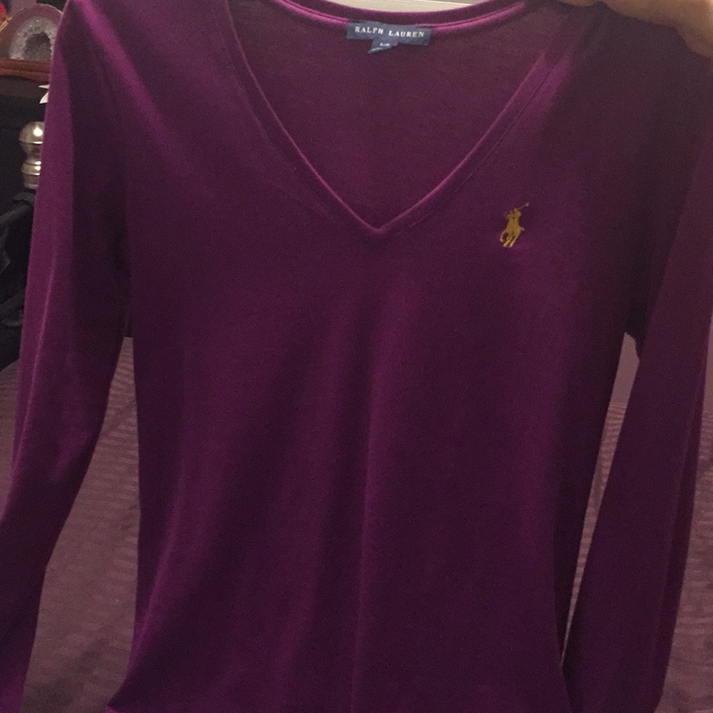 RALPH LAUREN purple long sleeve t shirt v-neck